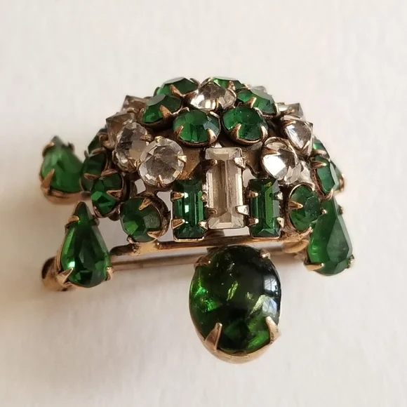 Relisted -Vintage turtle brooch trembler Rhinestone pin unsigned Shreiner tortoi - Picture 5 of 13